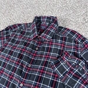 Untuckit Shirt Mens Medium Gray Red Plaid Flannel Button Up Long Sleeve Cotton